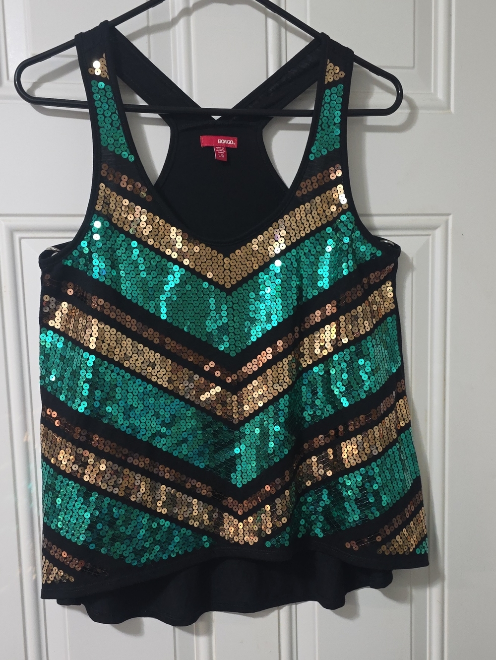 BONGO Teal & Gold Sequin Chevron Racerback Tank